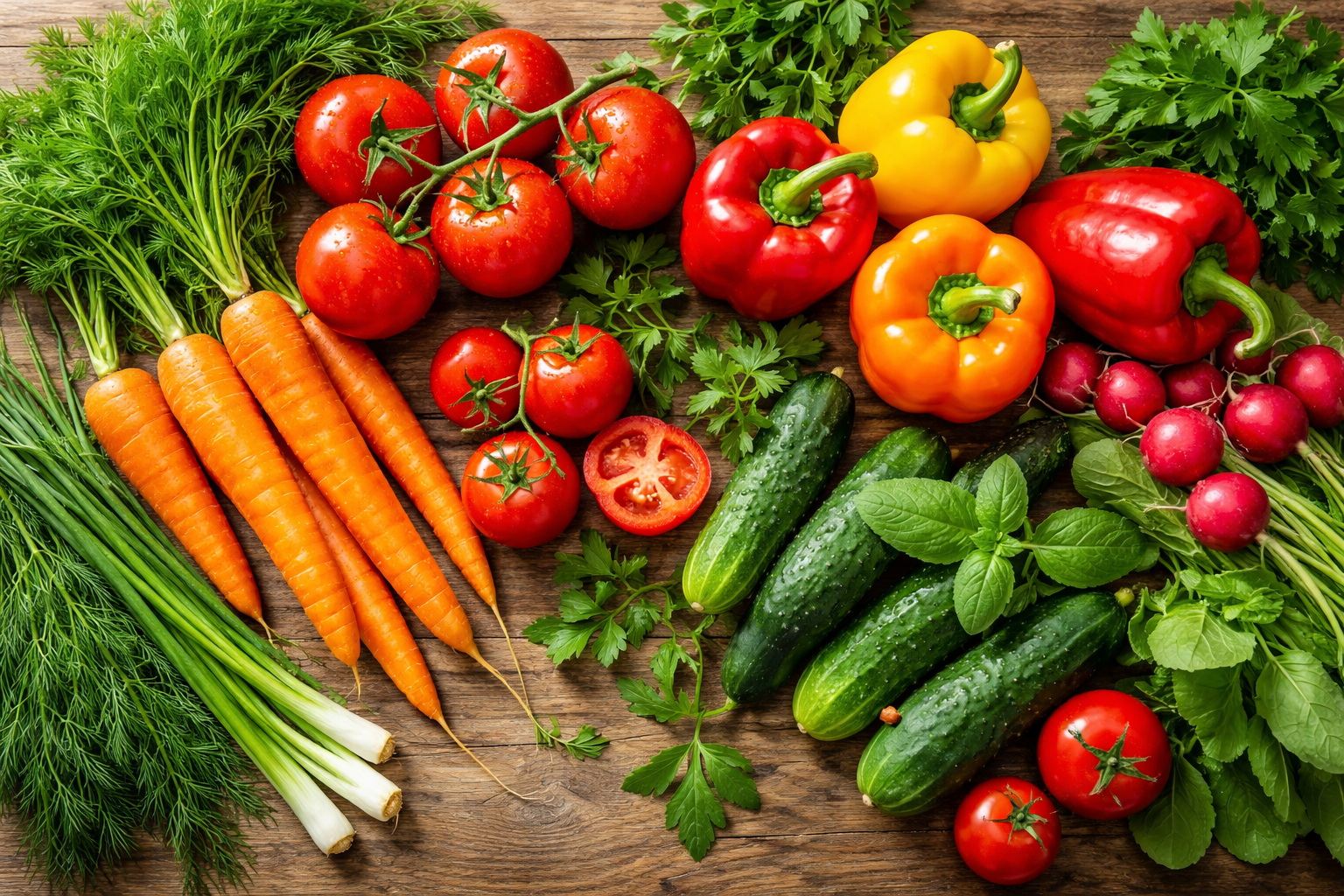 Frisches Gemüse auf Holztisch